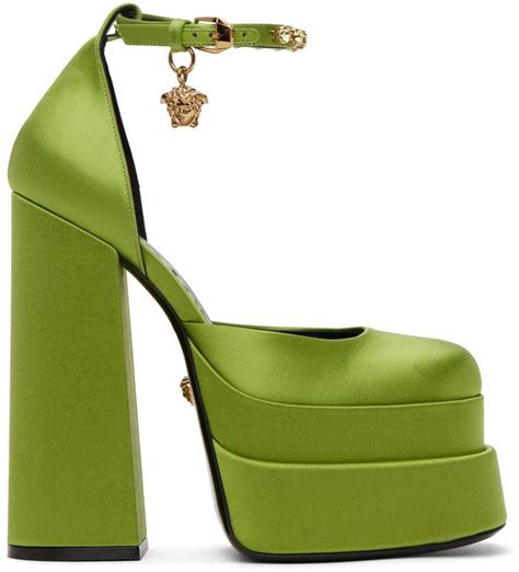 versace shoes lime green with silver heel|Versace designer heels.